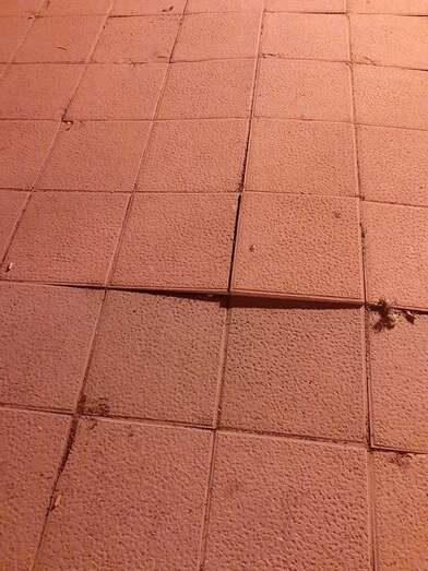 Losetas levantadas del pavimento de caucho (Foto TA)